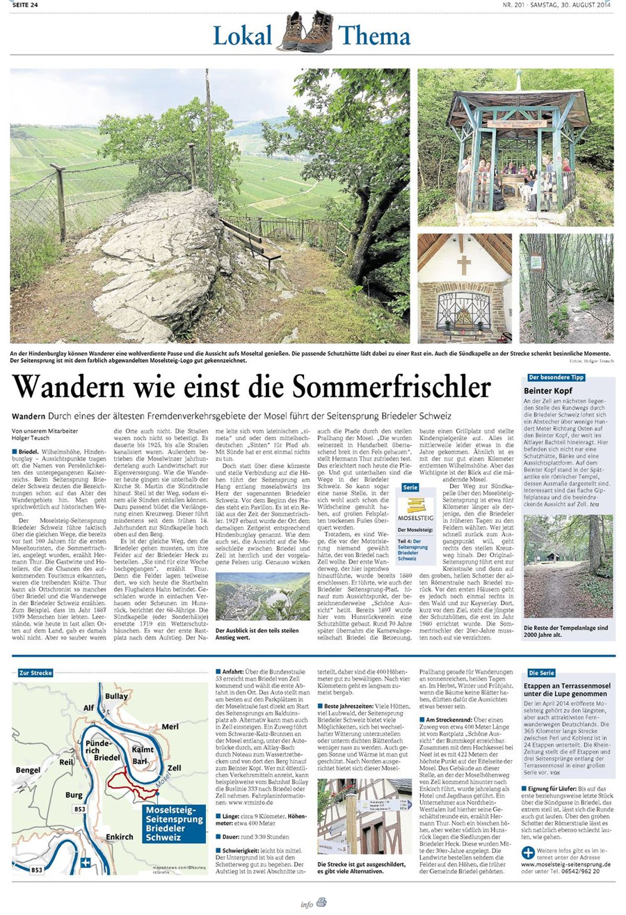 Briedeler Seitensprung Artikel in der Rhein-Zeitung vom 30.8.2014