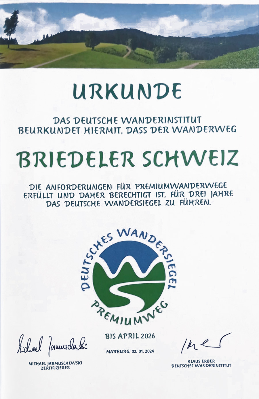 Deutsches Wanderinstitut Briedeler Schweiz